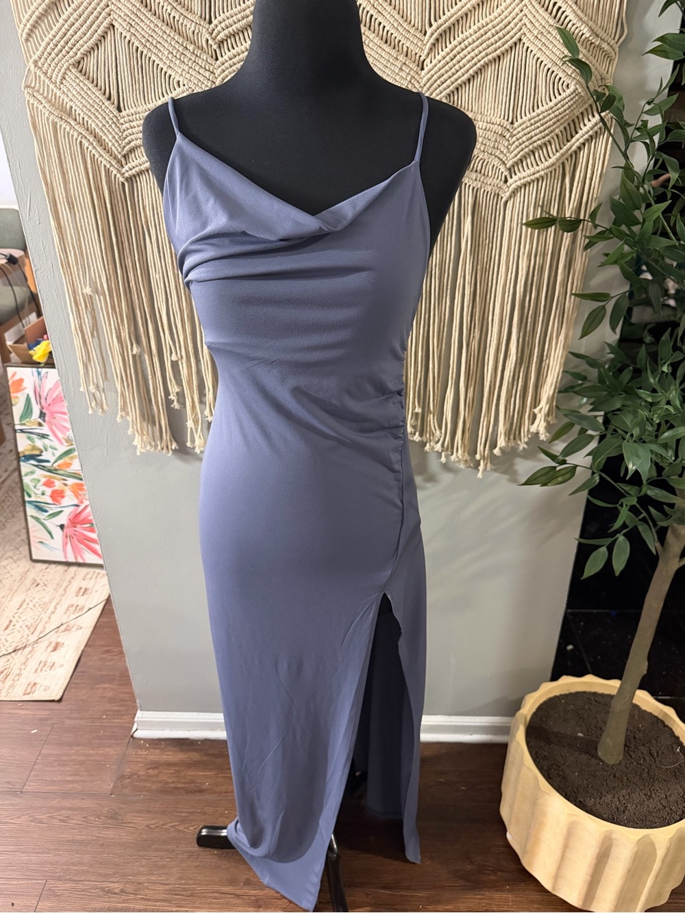 Pull&Bear Dusty Lavender Cowl Neck Maxi Dress with Side Slit